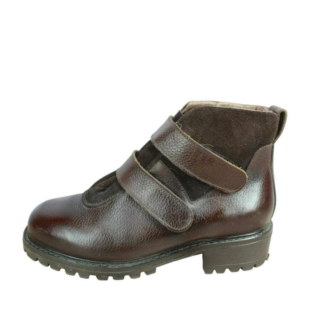 Ll Bean Brown Leather Hook & Loop Lug Sole Wool L… - image 1